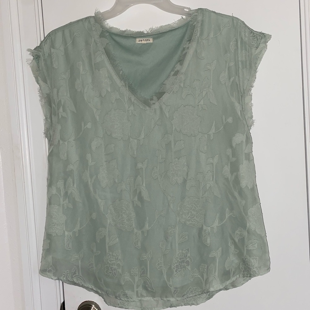 Jodifl Womens Teal Colored Floral Print V-Neck Blouse